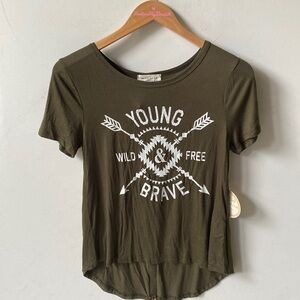 mccnchild boho “Young & Brave” graphic printed short sleeve tee, Size M, NWT